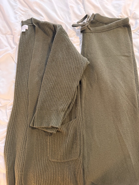 Auden Women’s Olive Green Open-Front Robe Cardigan + Wide-Leg Pant Set Size M/L - Picture 5 of 11